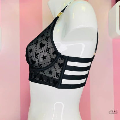 Černá krajková braletka s bílým pruhovaným detailem od Victoria’s Secret