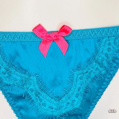 Lesklé Kalhotky Lavelle Brief s Svůdnými Průstřižky a Krajkou - XL / Tyrkysová / Nové