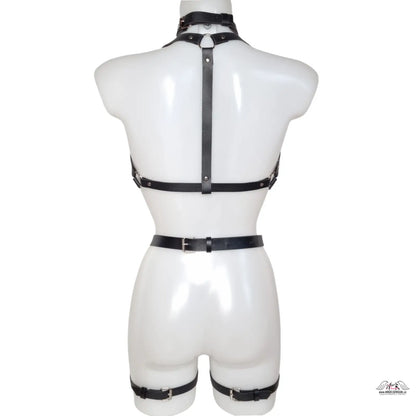 Nastavitelný kožený postroj Angel Sensual Black Rose s kovovými sponami