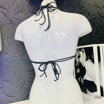 Bílý manekýn s černými šňůrkami na krku a pase pro Luxusní Bílý Bikiny Top