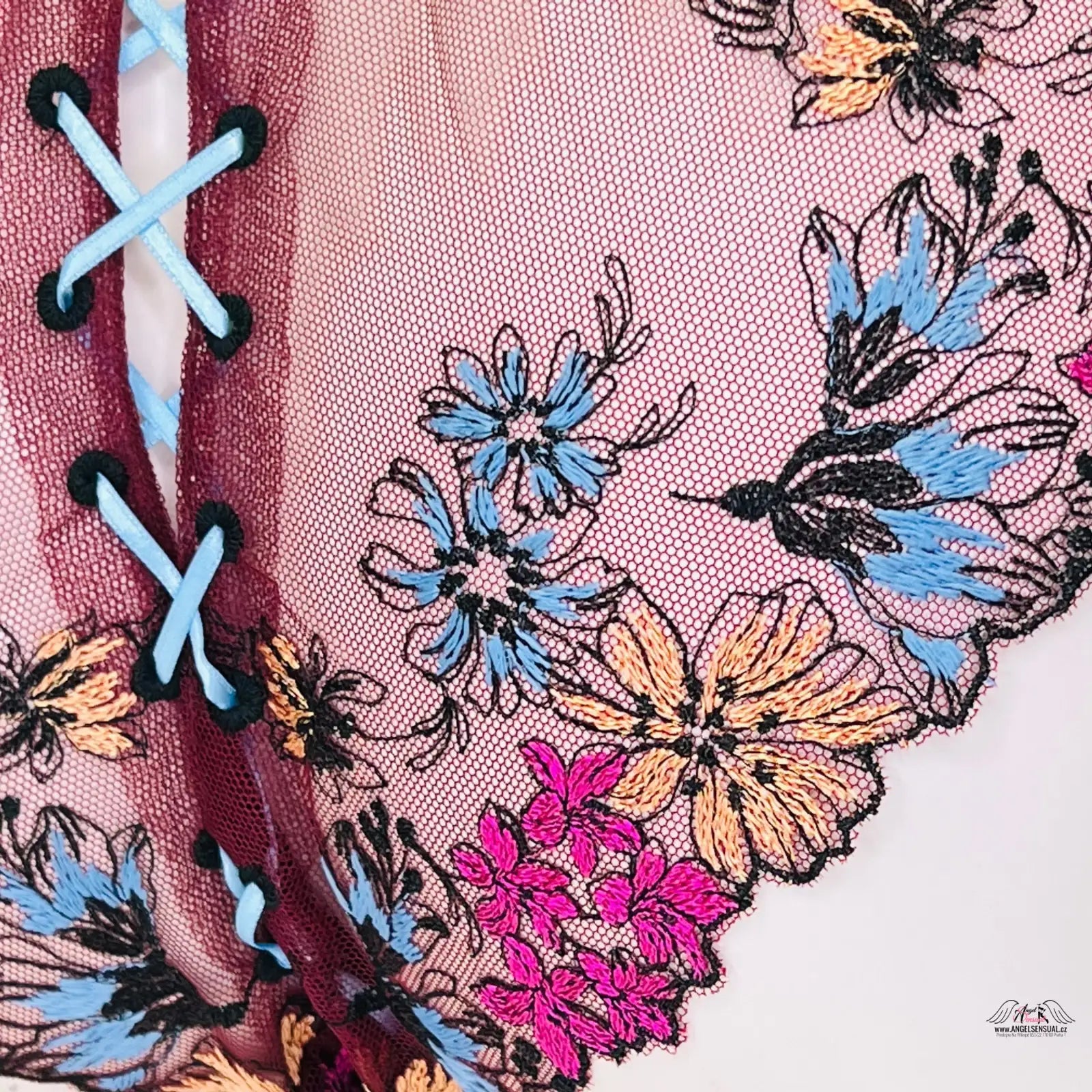 Floral embroidered lingerie with lace-up detail on Luxusní kalhotky Bluebelle