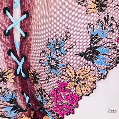 Floral embroidered lingerie with lace-up detail on Luxusní kalhotky Bluebelle