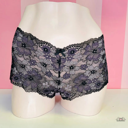 Černé krajkové kalhotky typu boyshort s květinovým vzorem v produktu Luxusní Pohodlí
