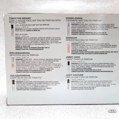 Sada vzorků parfémů a rtěnky z kolekce Macy’s Favorite Scents For Her s dolce&amp;gabbana intense eau