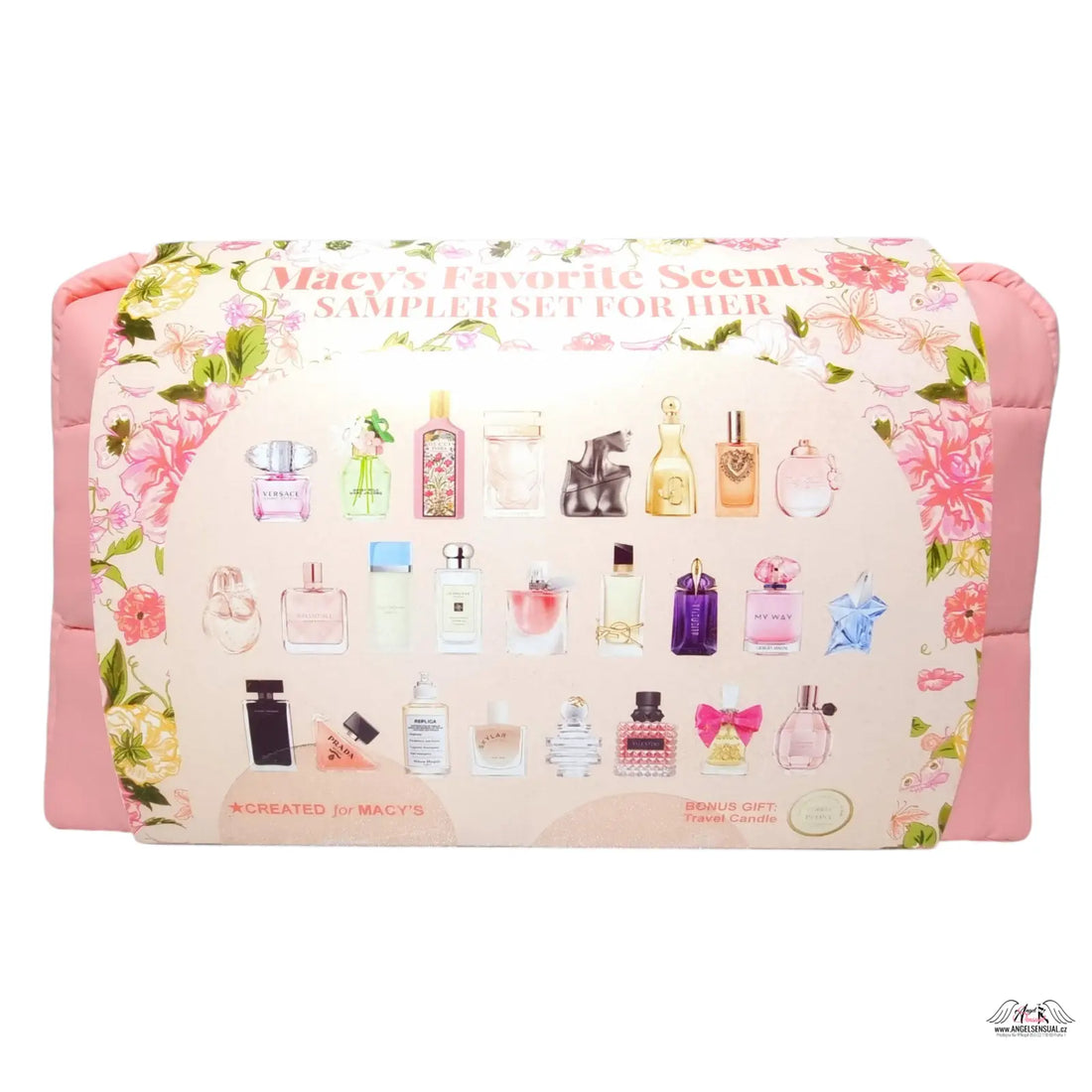 Pink pouzdro s dekorativním štítkem a kolekcí parfémů Dolce&amp;Gabbana for her