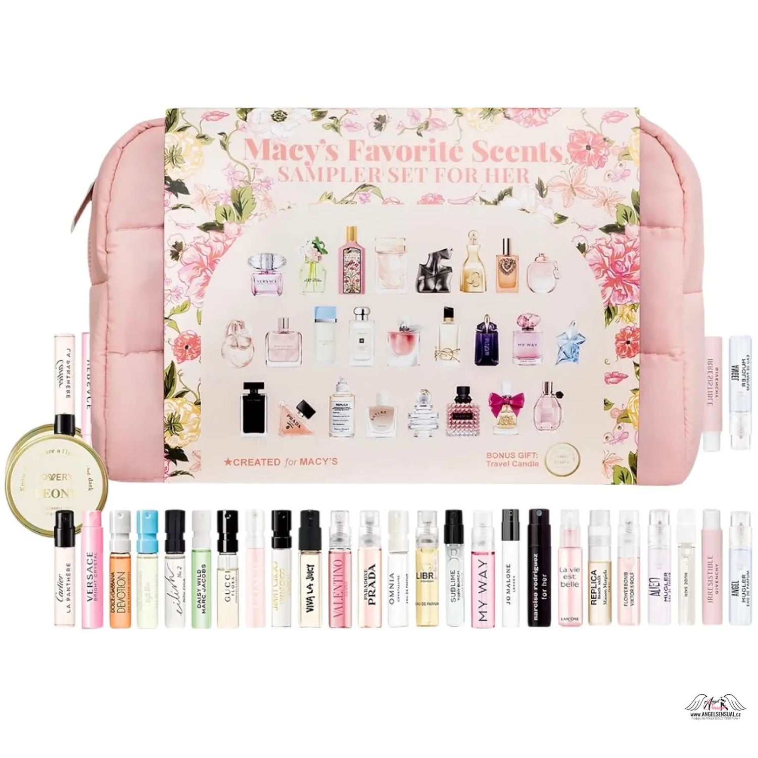 Růžová kosmetická taška s vzorky parfémů Dolce Gabbana Favorite Scents For Her sada obsahuje