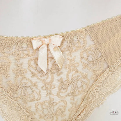 Beige krajkové kalhotky s mašlí od Mercy v elegantním designu
