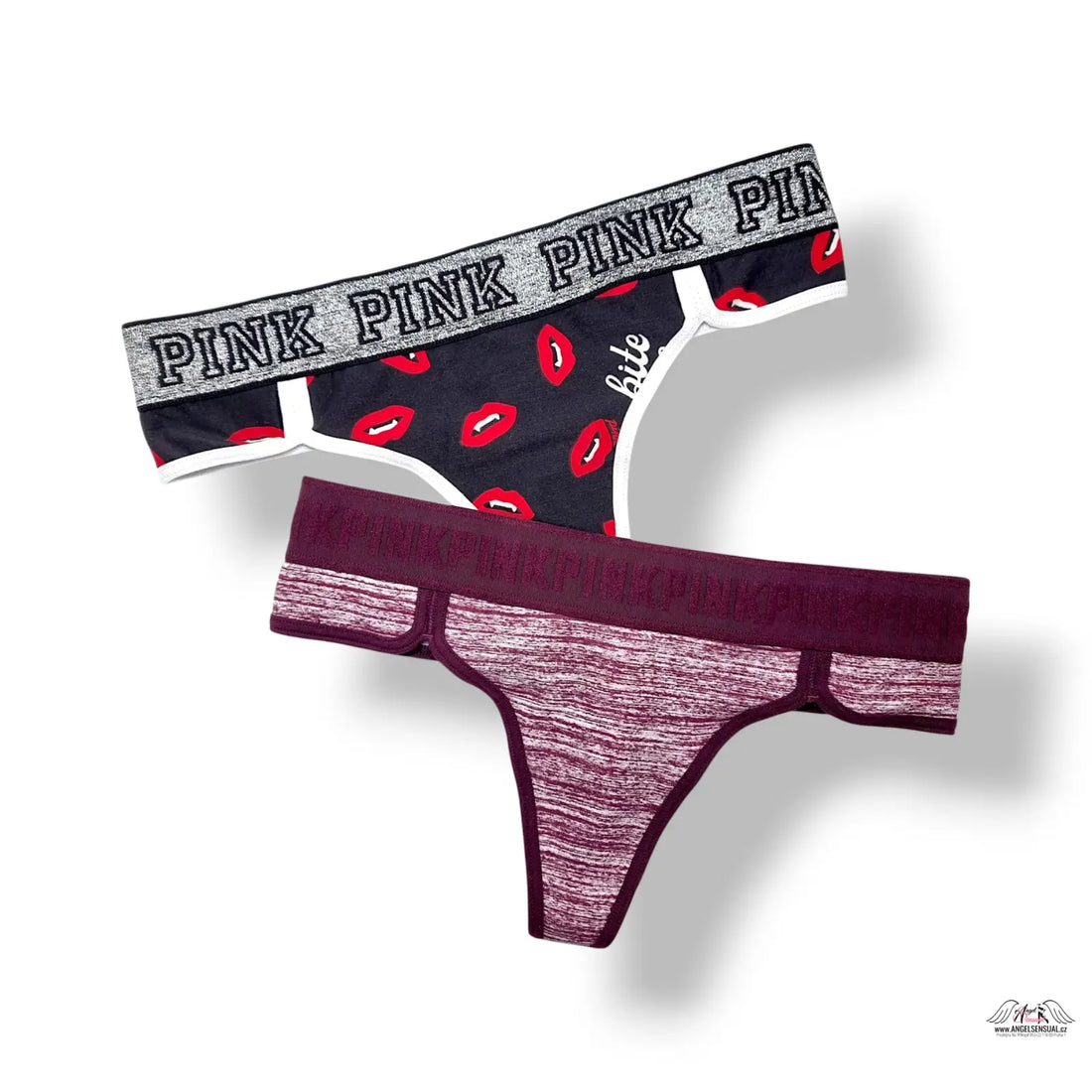 Sada bavlněných tang PINK 2-pack /S/ s rty na černém pozadí