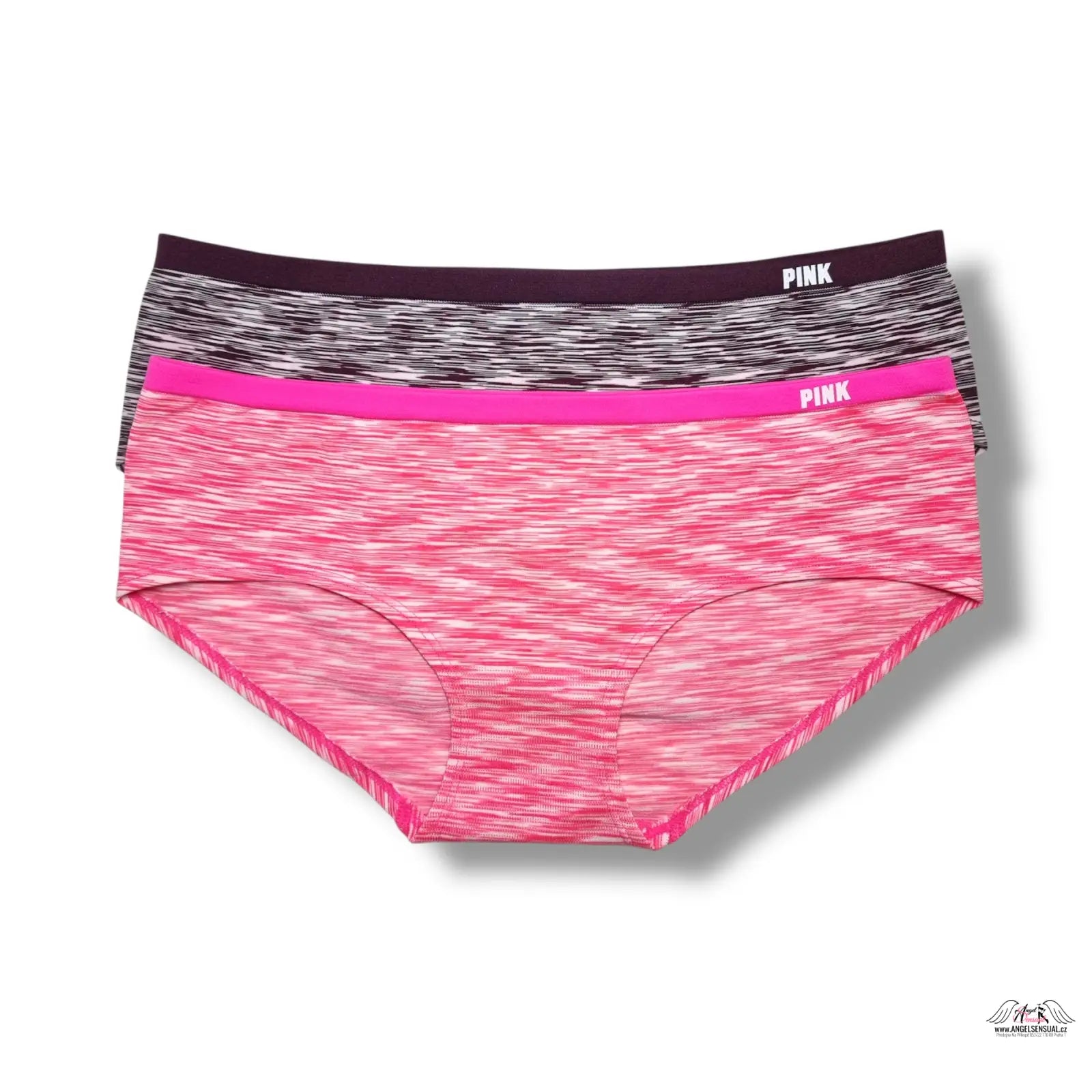 PINK 2-pack seamless hipster kalhotky v růžové a šedé barvě s černým lemováním, lingerie