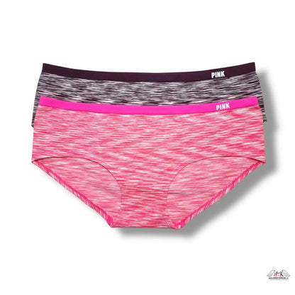 PINK 2-pack seamless hipster kalhotky v růžové a šedé barvě s černým lemováním, lingerie