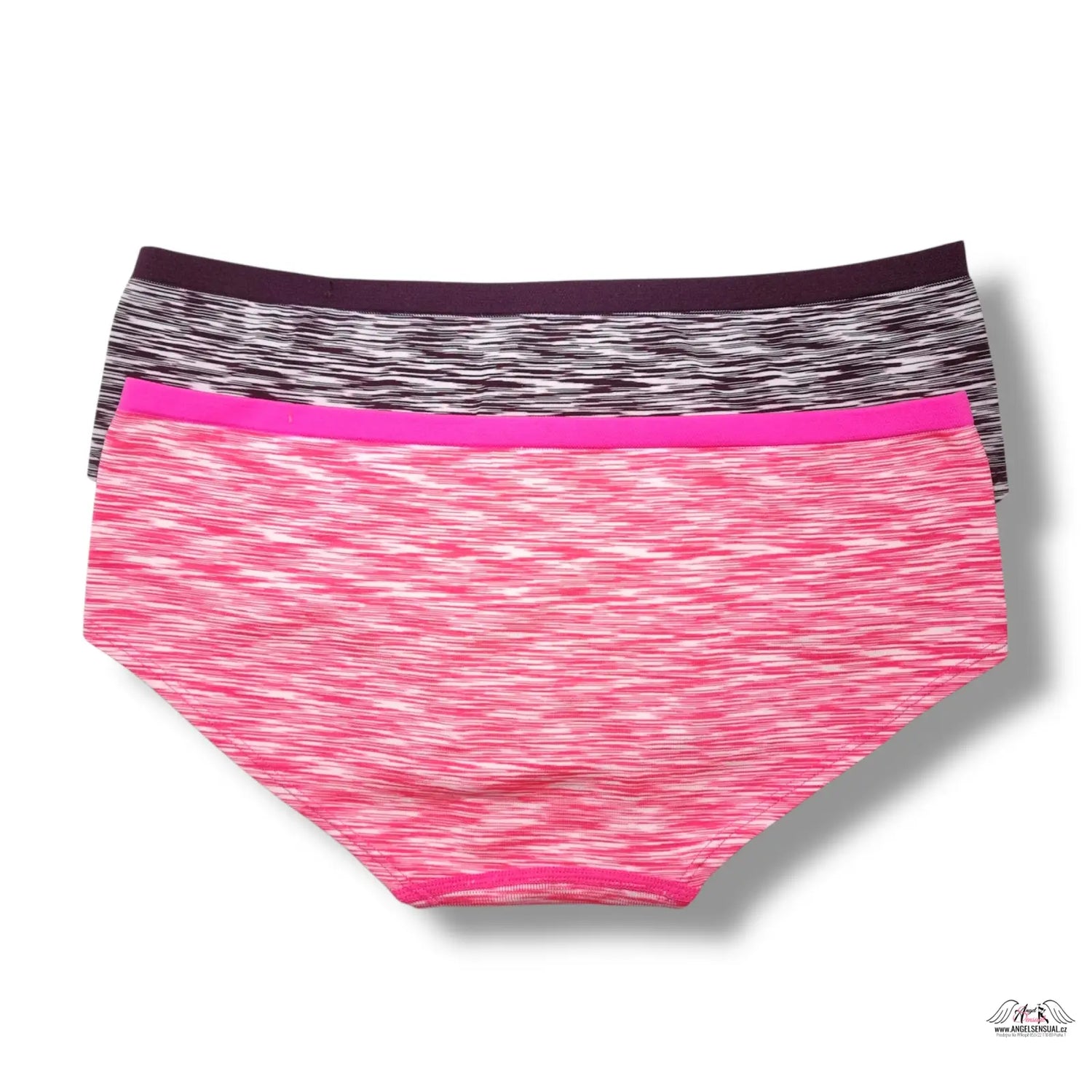 2balíček růžových a šedých mramorovaných bavlněných kalhotek PINK /S/ s fialkovým pasem