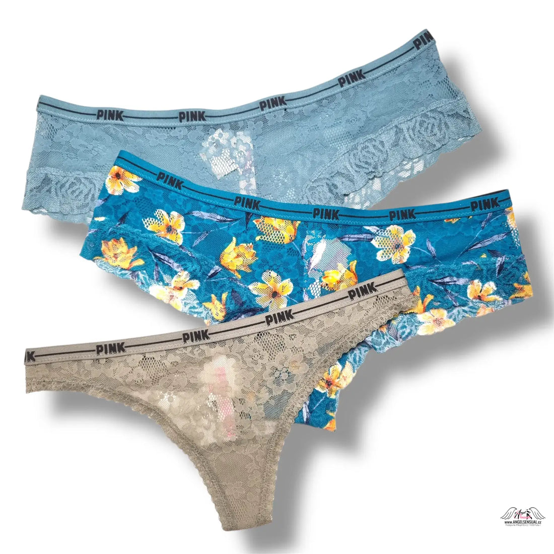 PINK květinová krajková tanga spodní prádlo sada