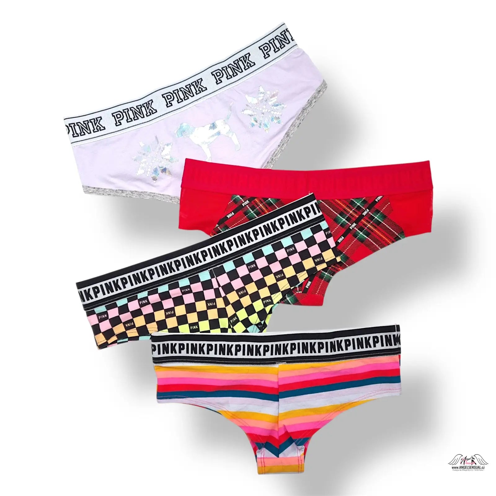 PINK 4-balíček XS bavlněné kalhotky s duhovými pruhy a logem