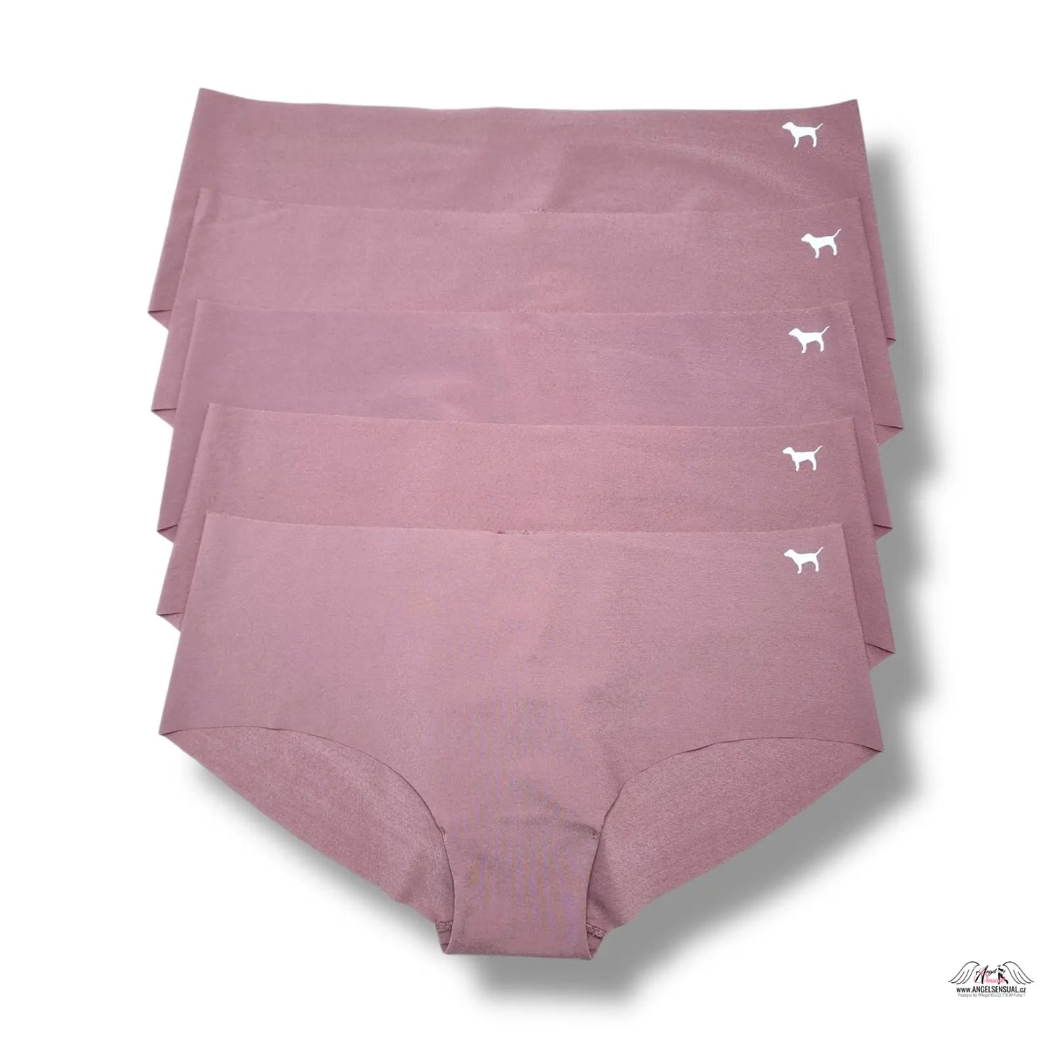 Sada 5 ks růžových kalhotek PINK s motivem bílého psa, lingerie