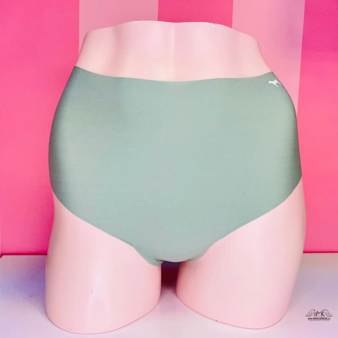 Zelené elastická tanga s vysokým pasem a logem Pink, pohodlné a stylové