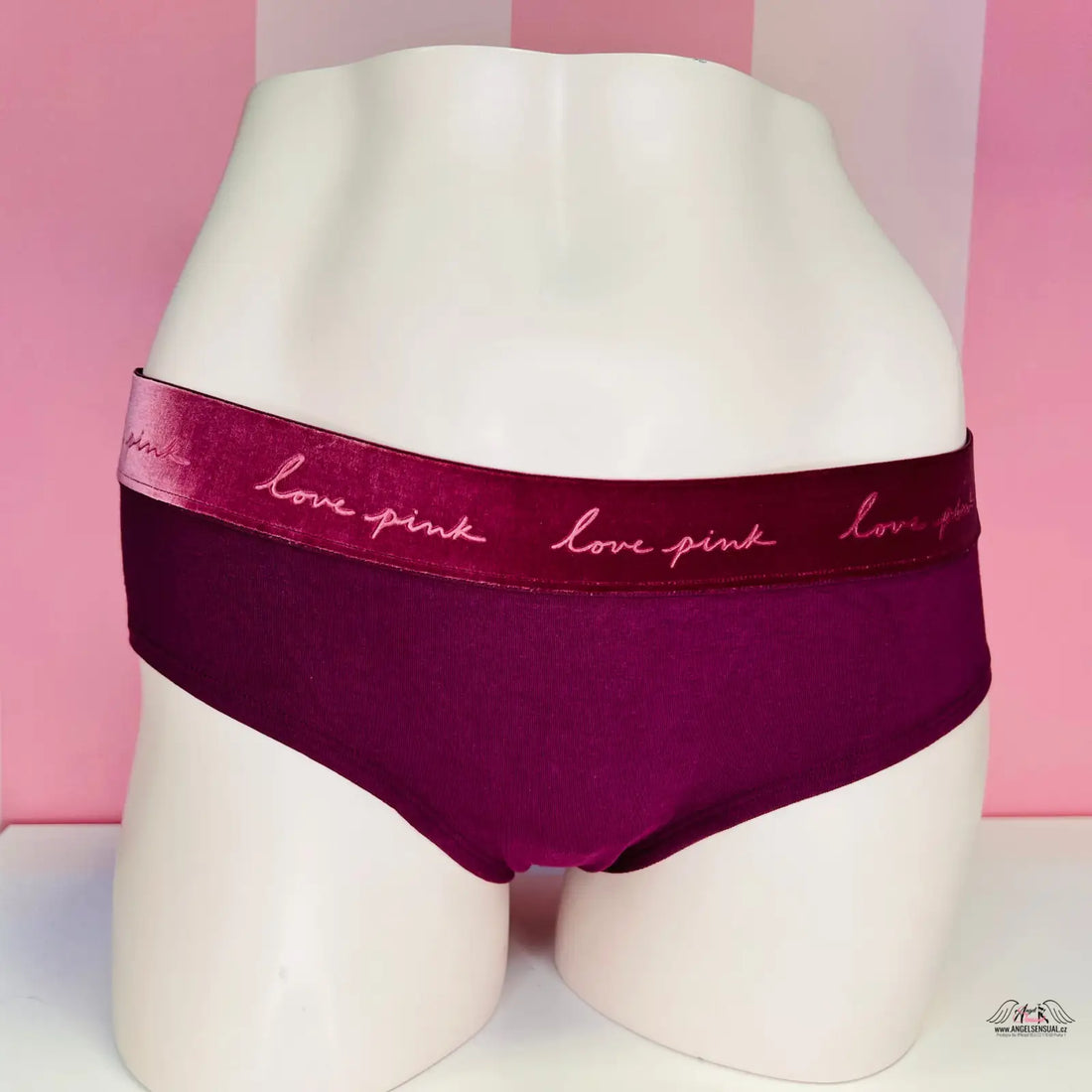 Bavlněné kalhotky PINK Hipster Kalhotky s růžovou semišovou gumou a nápisem love pink