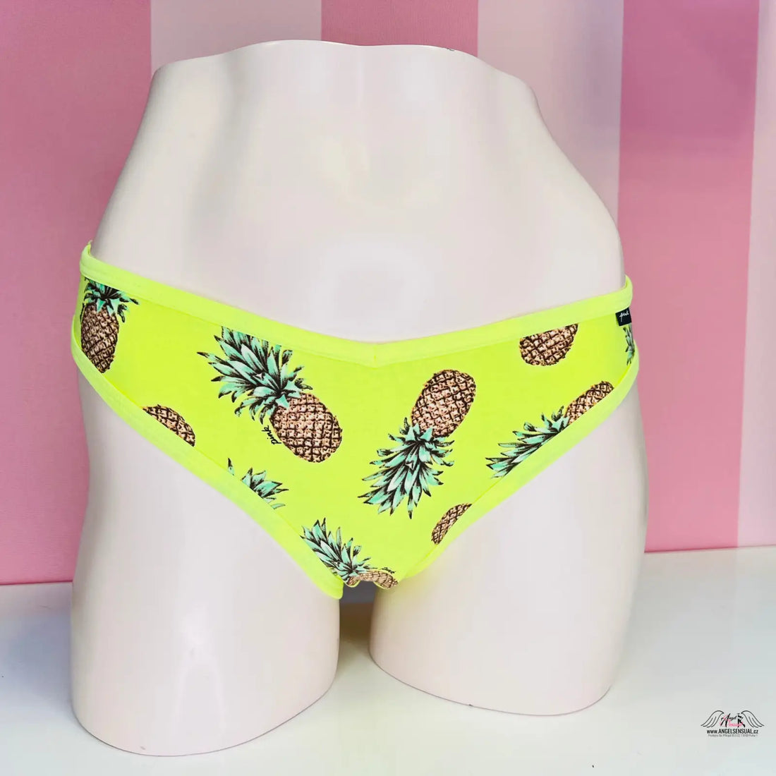 Neonově žluté bavlněné kalhotky s motivem ananasů, stylové bavlněné kalhotky
