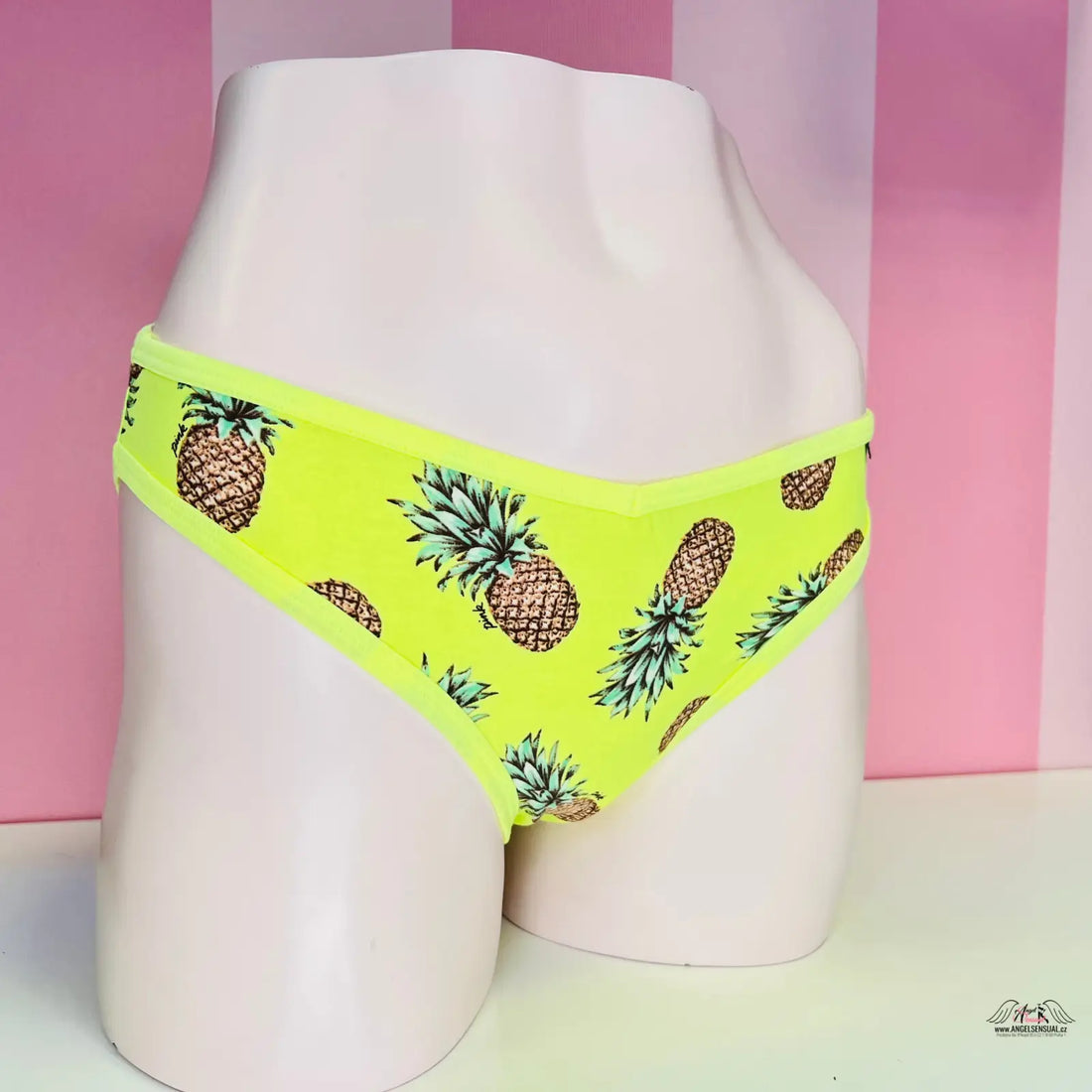 Neon žluté bavlněné kalhotky s motivem ananasů, stylové bavlněné kalhotky