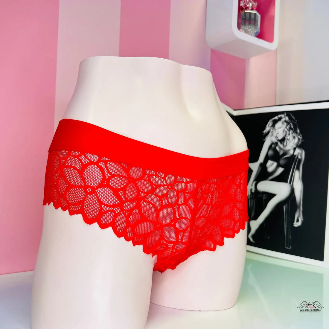 Red floral lace kalhotky cheekster from PINK Kalhotky Cheekster s Krajkou, apparel & accessories