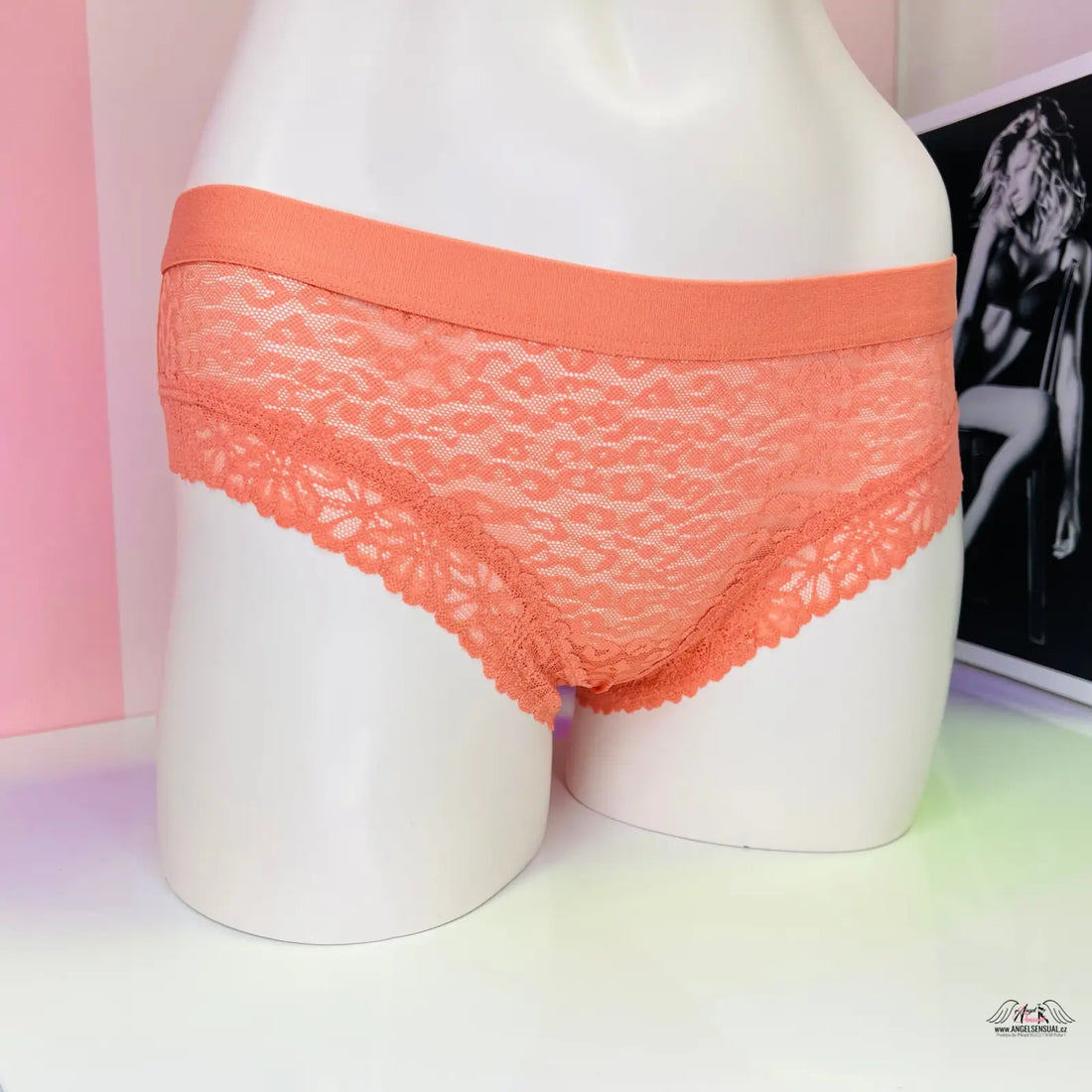 Peachové krajkové brazilské kalhotky PINK Kalhotky Leopard Vzor s Krajkou