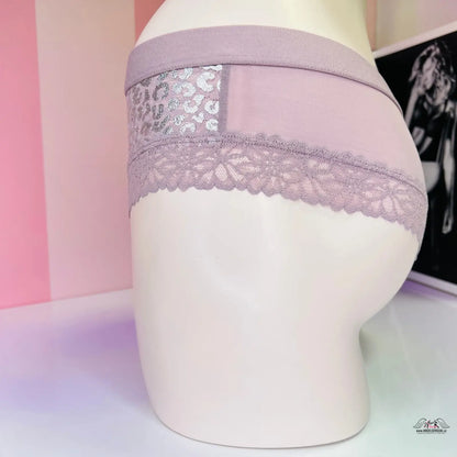 Lila krajkové brazilské kalhotky s leopardím vzorem a krajkou, PINK Kalhotky