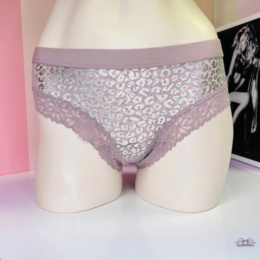 Leopard print krajkové brazilské kalhotky PINK Kalhotky Leopard Vzor s Krajkou