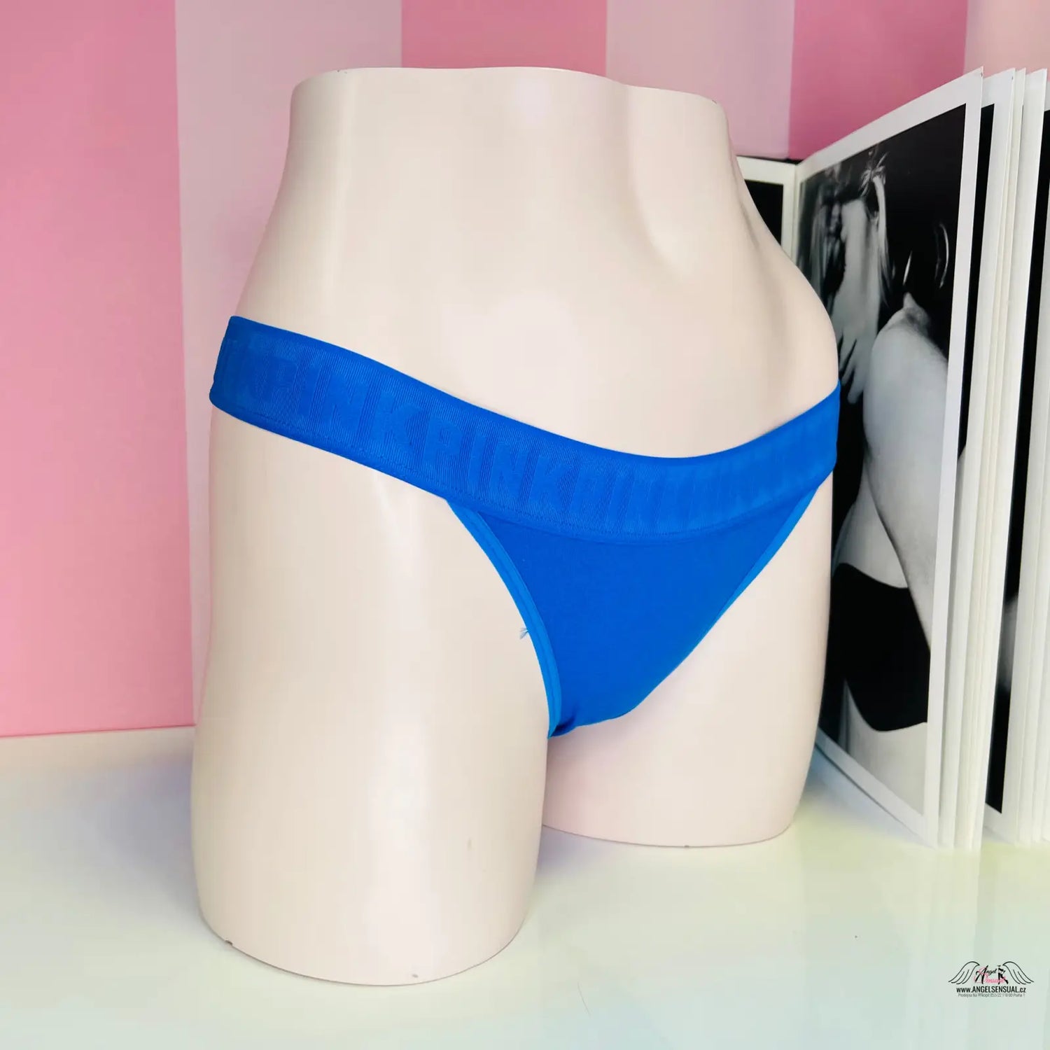 Modré kalhotky s vyšší gumou z kolekce PINK Kalhotky s Nápisem, lingerie & apparel