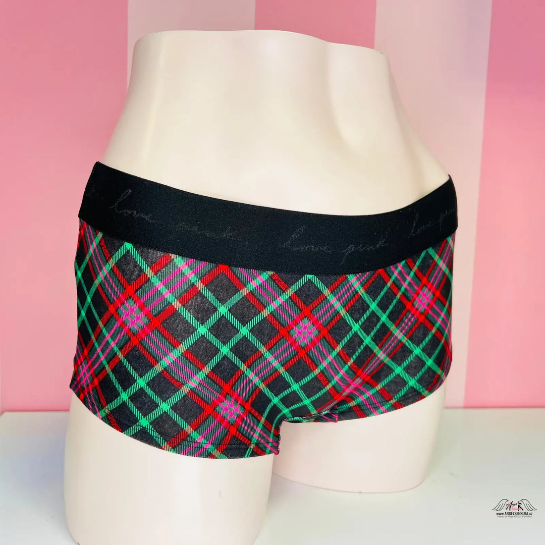 Stylové bavlněné kalhotky PINK Kalhotky Shortie s kostkovým vzorem a černým pasem
