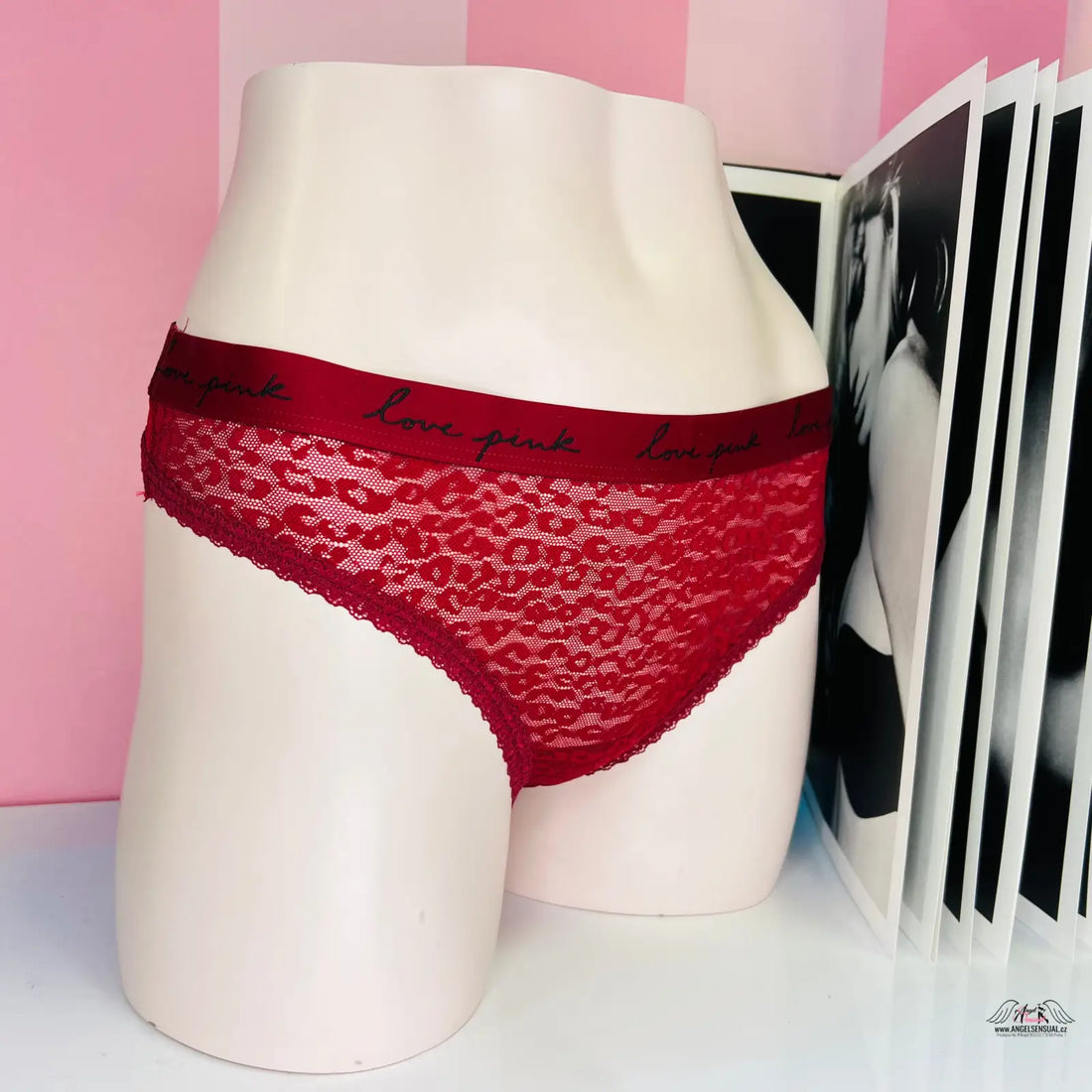 PINK Krajková Tanga s černobílým fotografickým motivem, sexy krajkové tanga agent provocateur