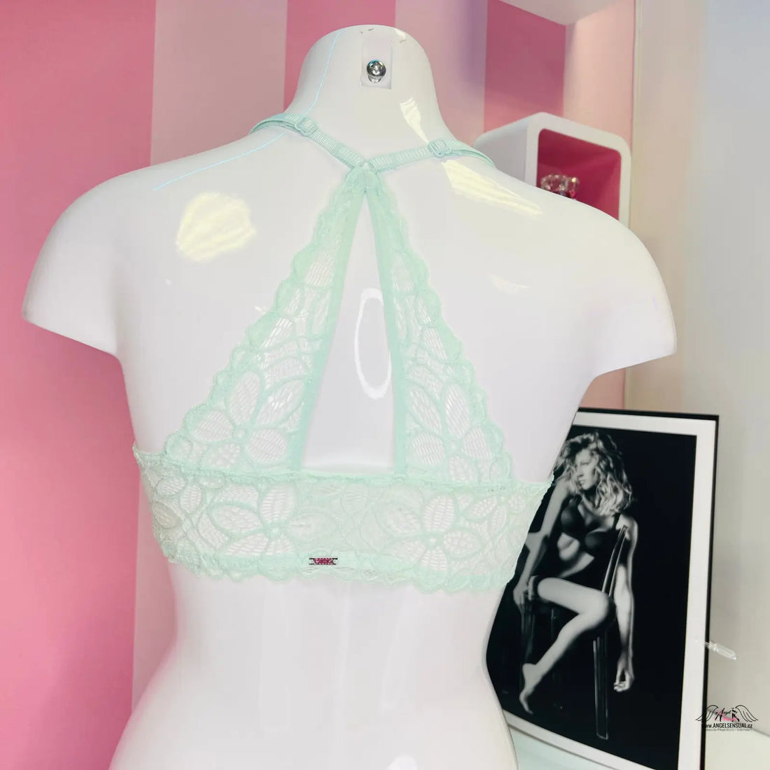 Mint green krajková podprsenka PINK s květinovým vzorem, luxusní krajková podprsenka