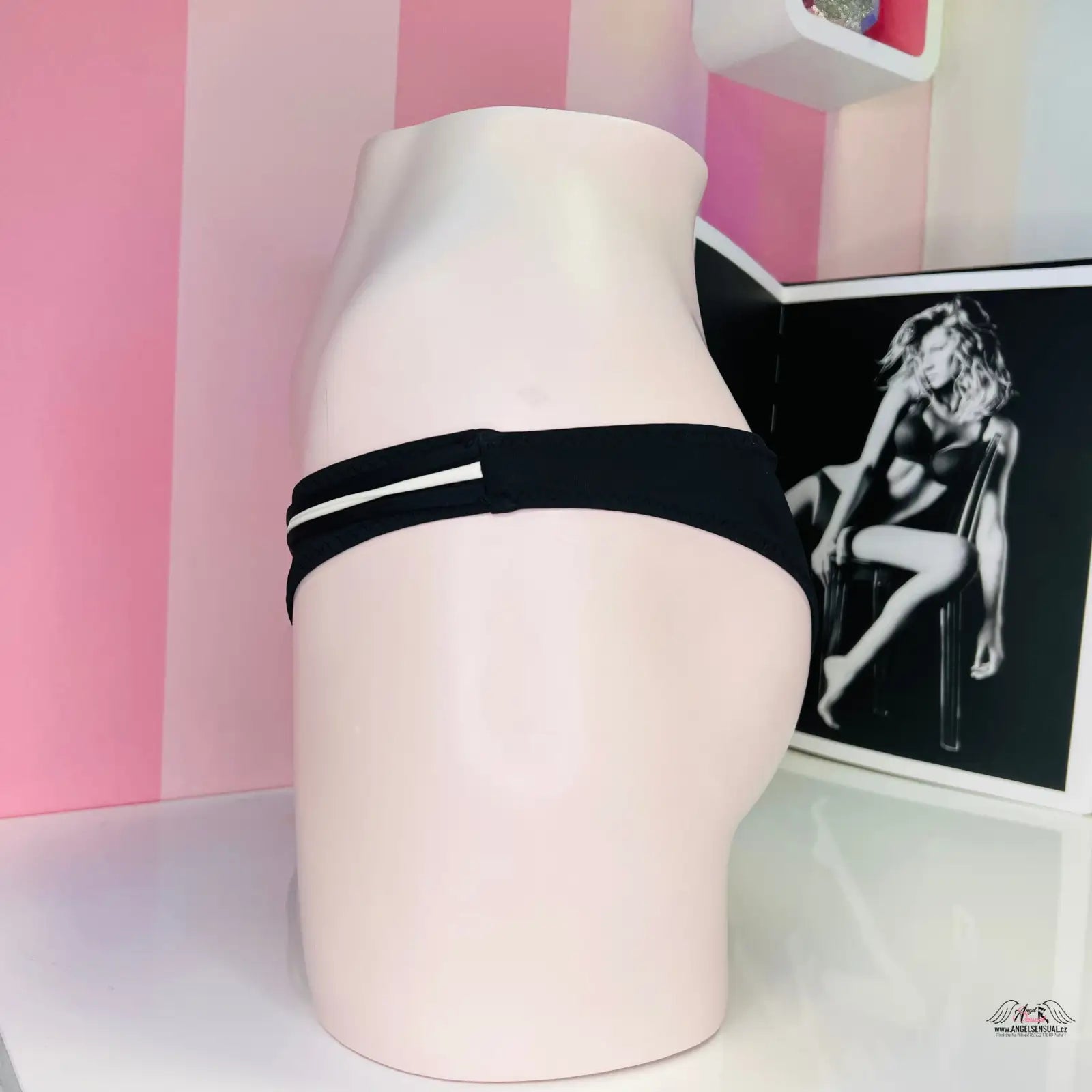 Černé bikini spodní díl s bílým pruhem, Plavky Ticho, elegance a vášeň