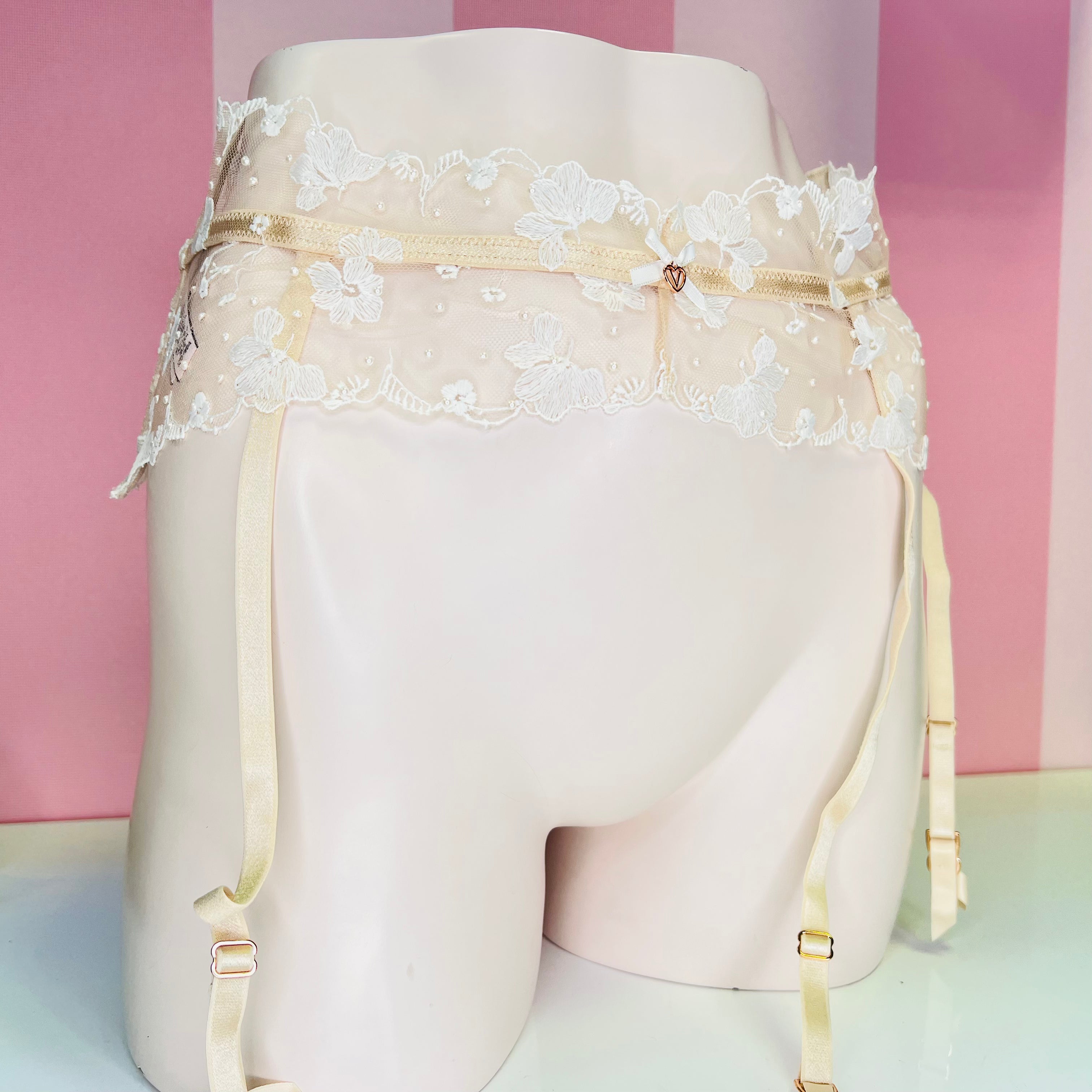 Podvazkový pás s perličkami - M/L / Bílá / Nové se štítky - Victoria’s Secret