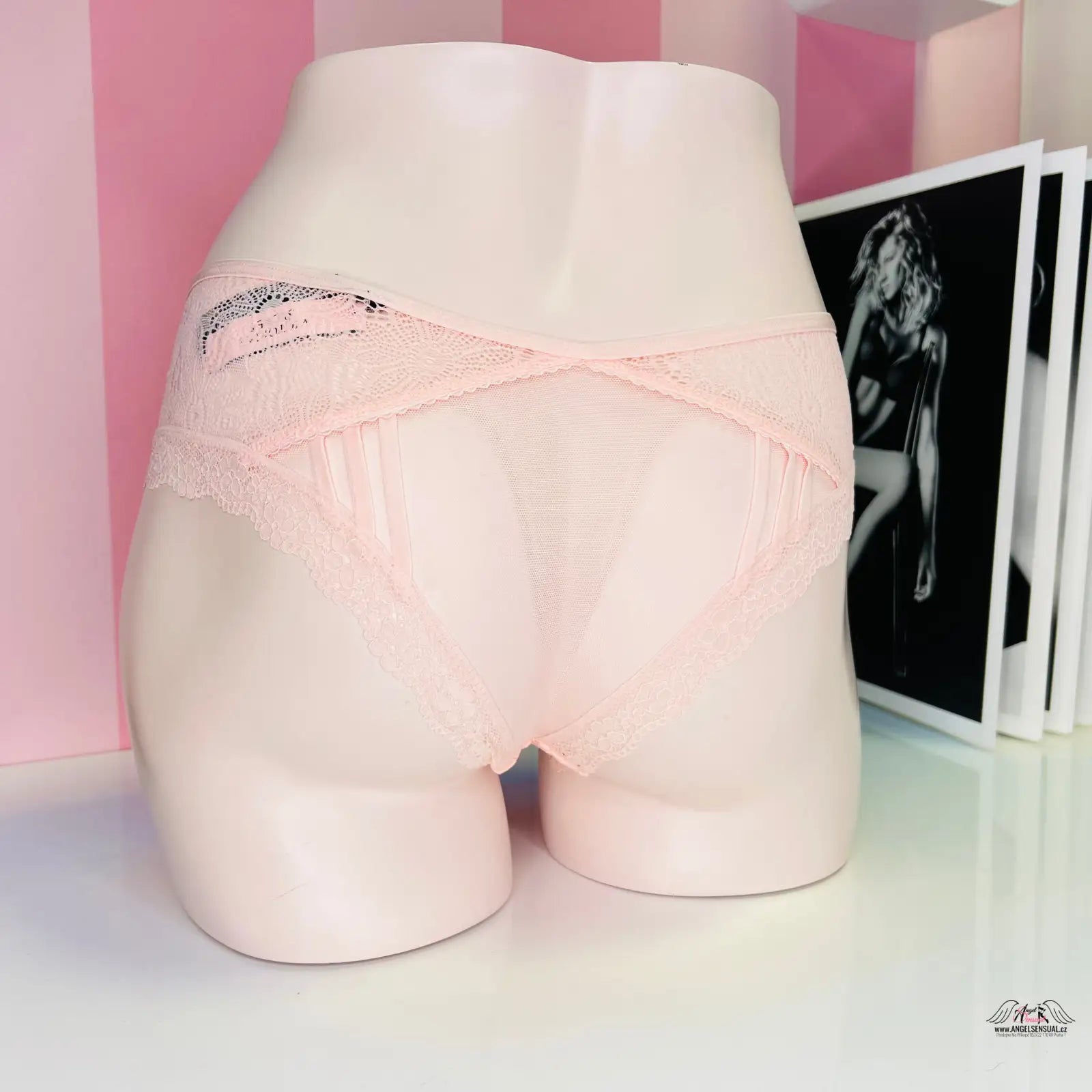 Pale pink mannequin lower torso showcasing Romantické Krajkové Kalhotky Agent Provocateur