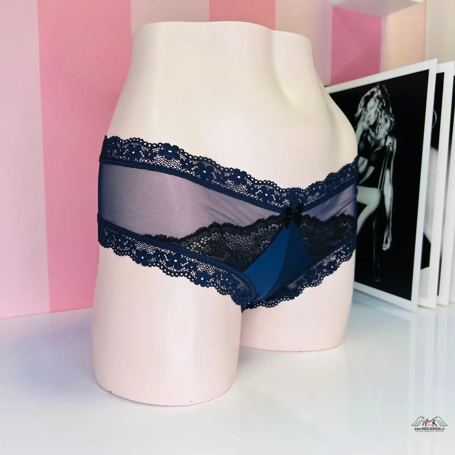 Námořnické krajkové kalhotky na světle růžovém figuríně pro Smyslné Elegance