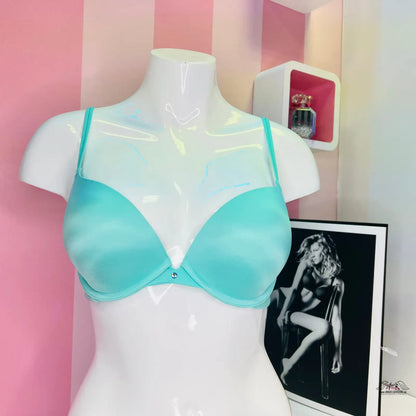 Turquoise push-up podprsenka s dvojitými ramínky a třpytivými detaily