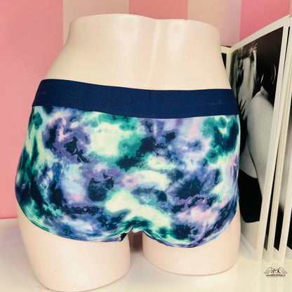 Tie-dye sportovní šortky s námořnickým pasem v modro-zeleno-fialových vzorech