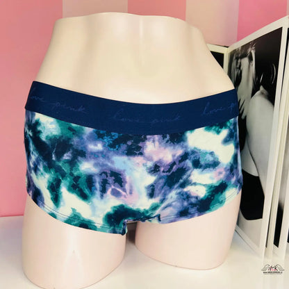 Pánské tie-dye boxerky s tmavě modrým pasem a modro-zeleným vzorem