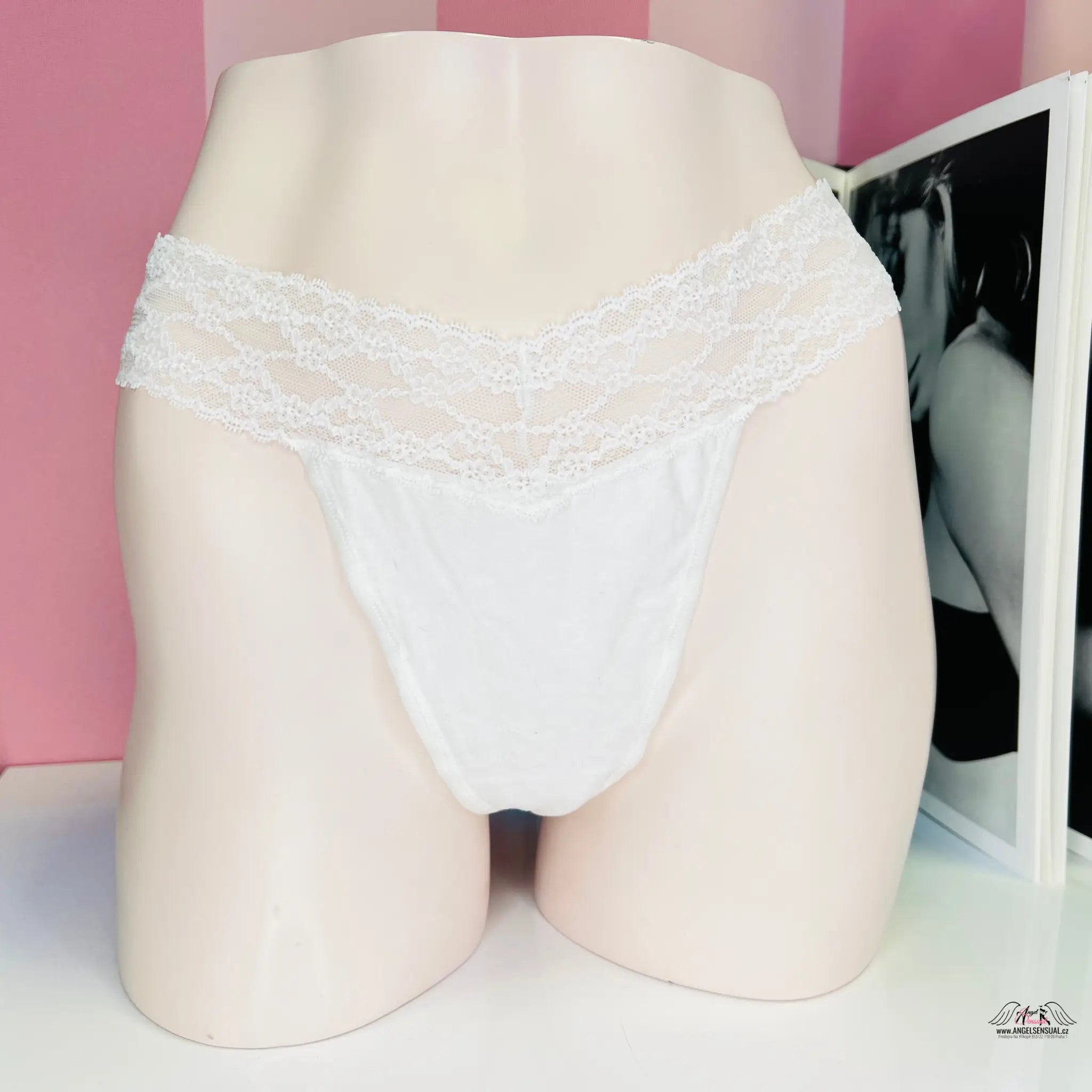 Tanga s krajkou v pase - XL / Bílá / Nové se štítky - Kalhotky Victoria’s Secret