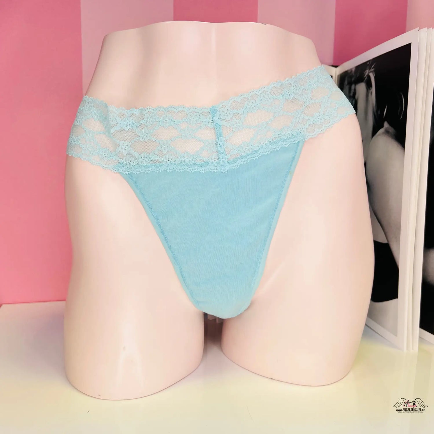 Tanga s krajkou v pase - XL / Modrá / Nové se štítky - Kalhotky Victoria’s Secret