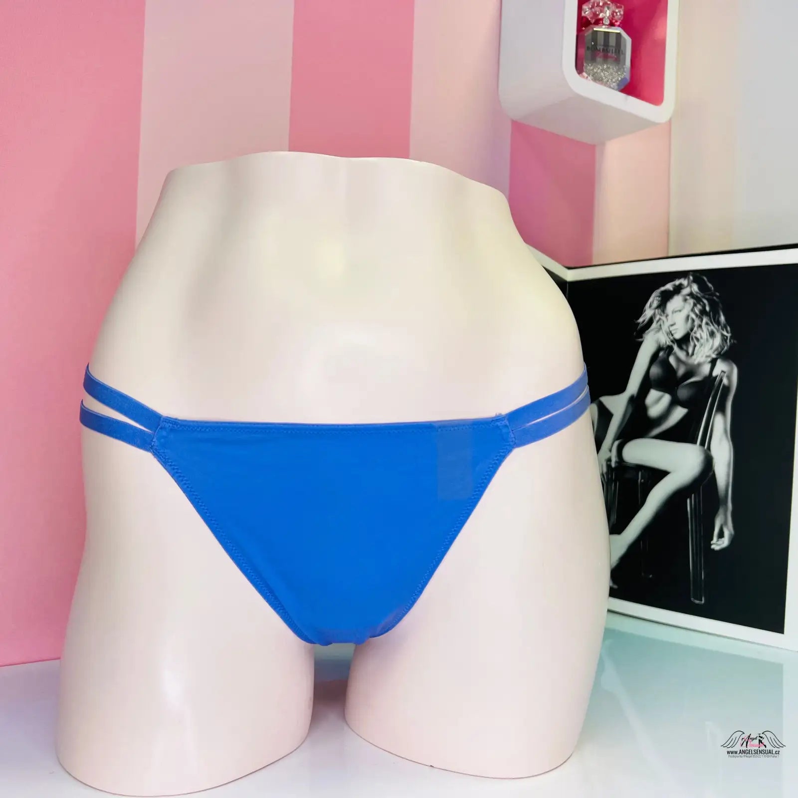 Modré dvojpáskové bikini kalhotky z kolekce Tanga s luxusním stříbrným akcentem