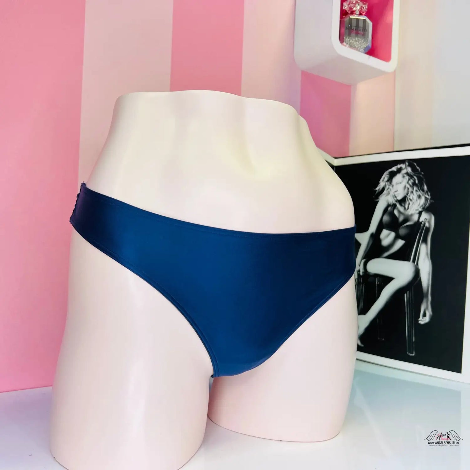Tanga okouzlující elegance se stříbrným leskem navy blue bikini bottoms
