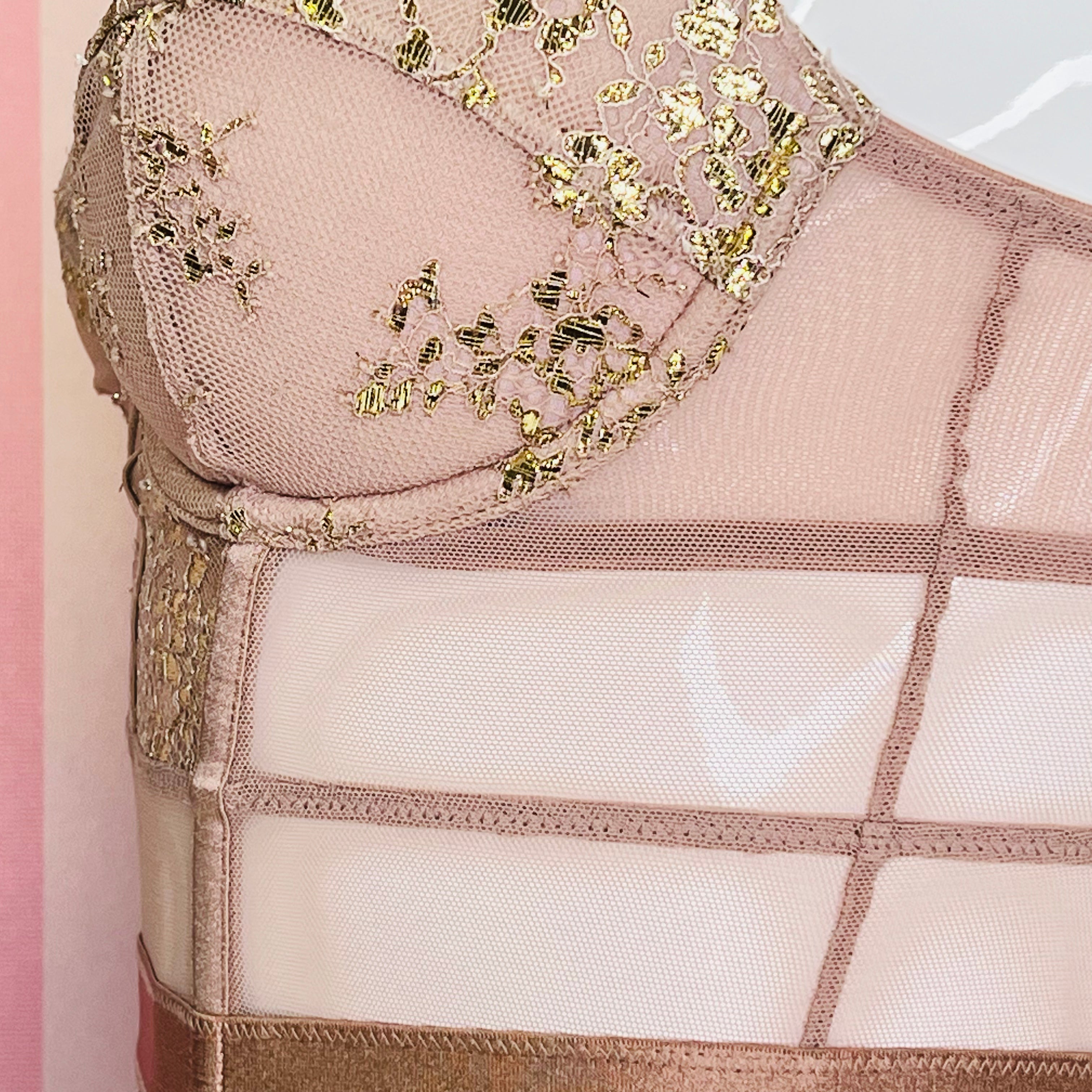 VERY SEXY Glitter Lace Corset Silver Foil Garter Bust - Korzet Victoria’s Secret