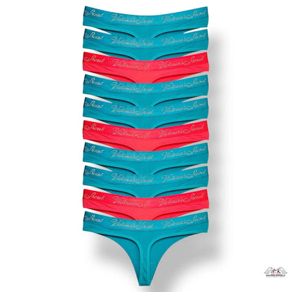 10balení Victoria’s Secret bavlněných tang v tyrkysové a korálové