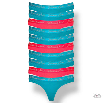 10-balíček Victoria’s Secret bavlněných tang v tyrkysové a korálové