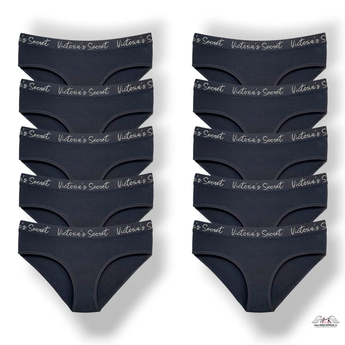 Černé bavlněné hiphugger kalhotky Victoria’s Secret 10-pack s bílým logem