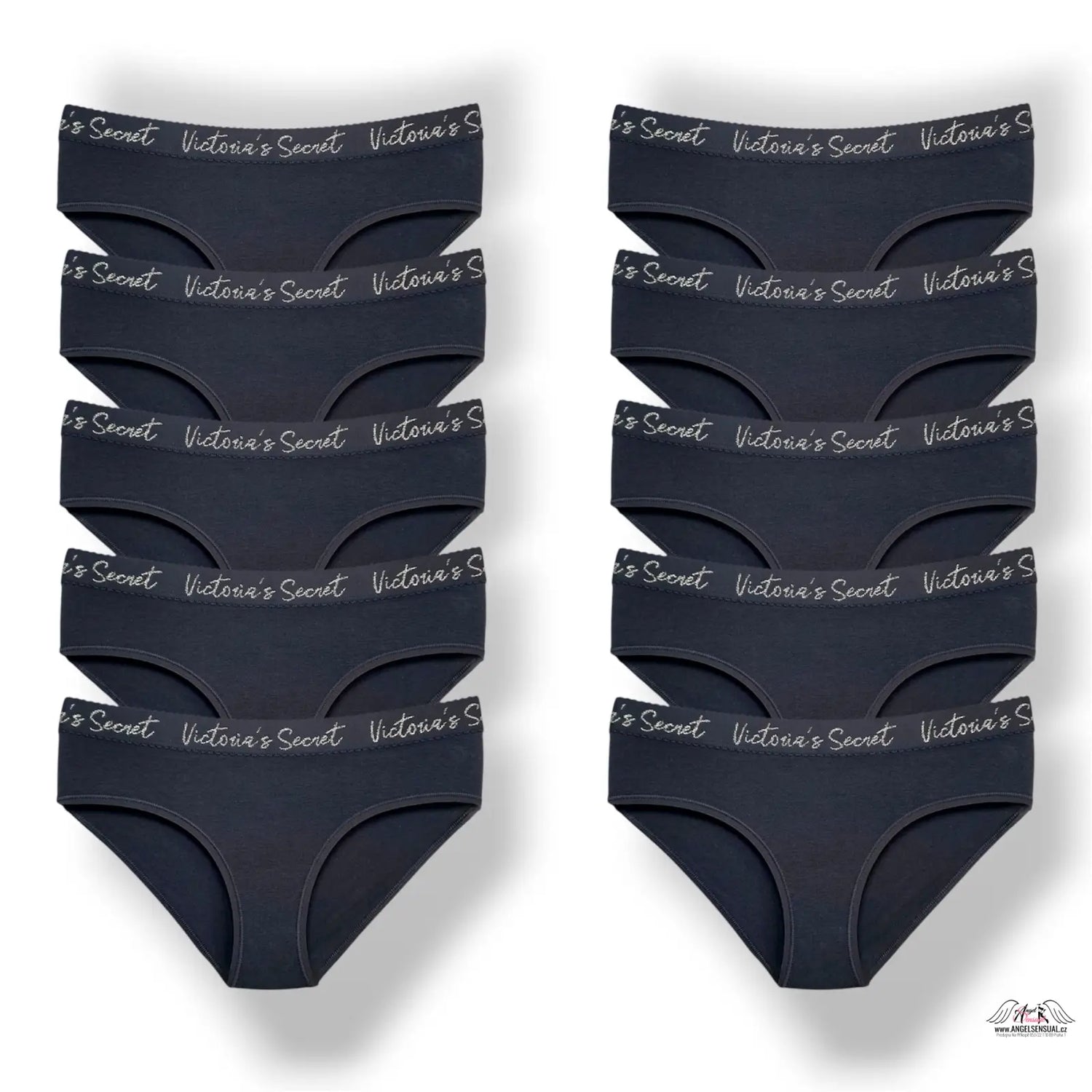Černé bavlněné hiphugger kalhotky Victoria’s Secret 10-pack s bílým logem