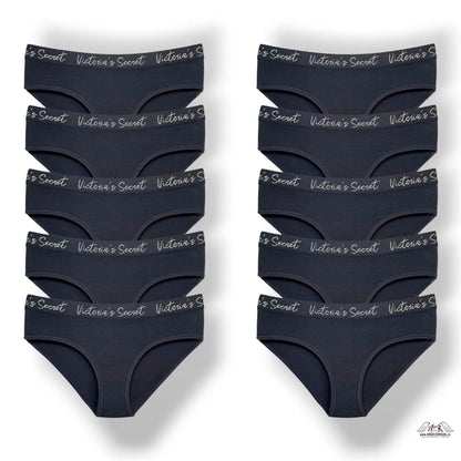 Černé bavlněné hiphugger kalhotky Victoria’s Secret 10-pack s bílým logem