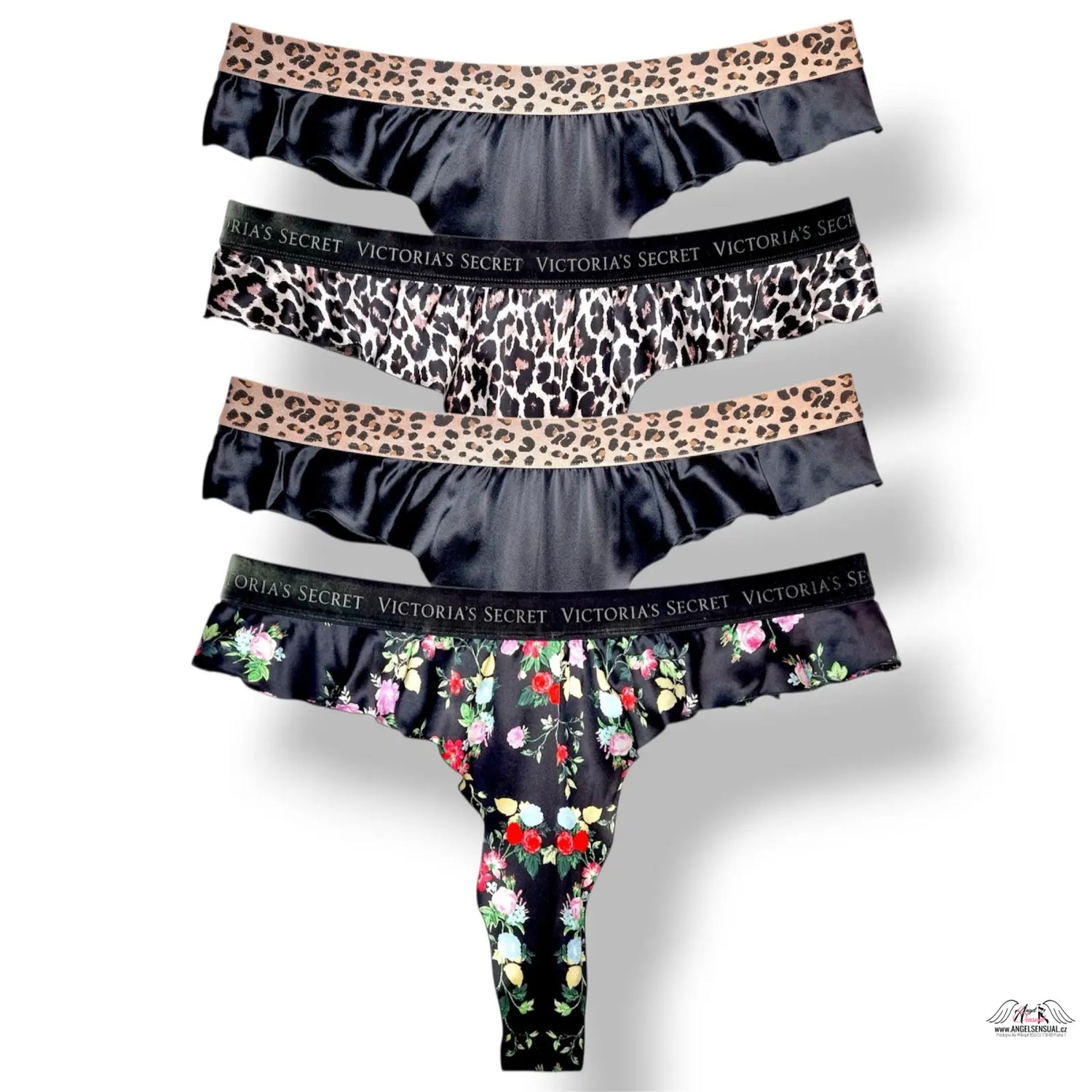 Victoria’s Secret květinový a leopardí hedvábný tanga set