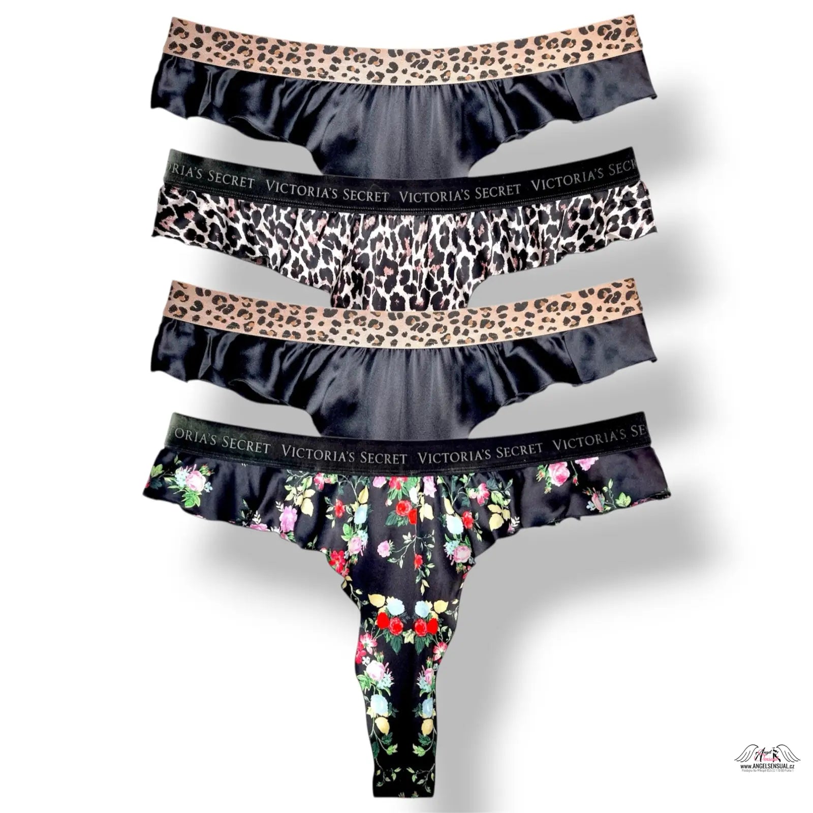 Victoria’s Secret květinový a leopardí hedvábný tanga set