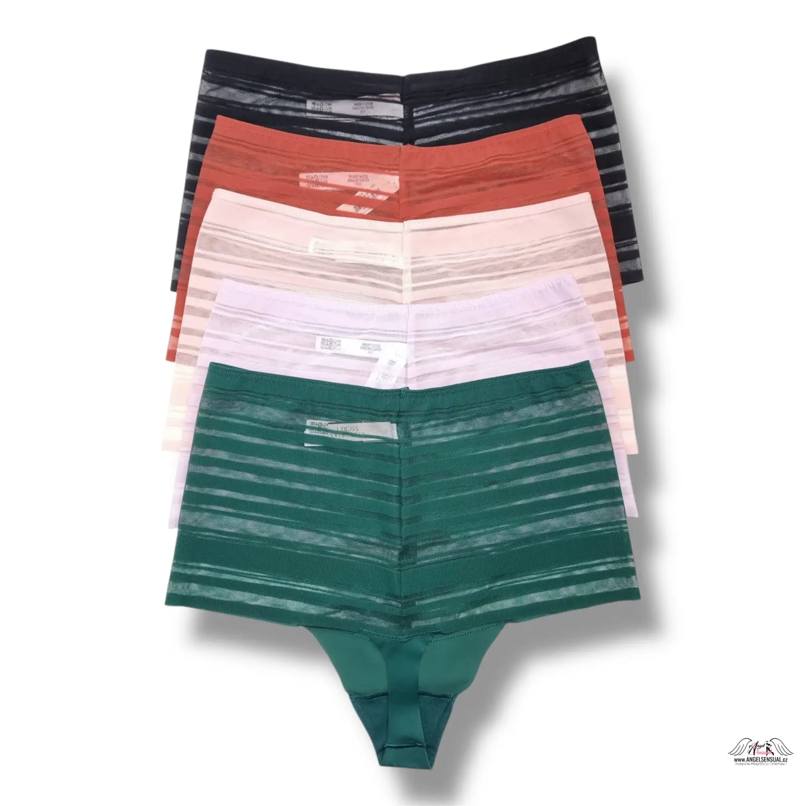 Šestidílná sada pánských boxerků v různých barvách a vzorech, včetně zelené s bílými pruhy, Victoria’s Secret